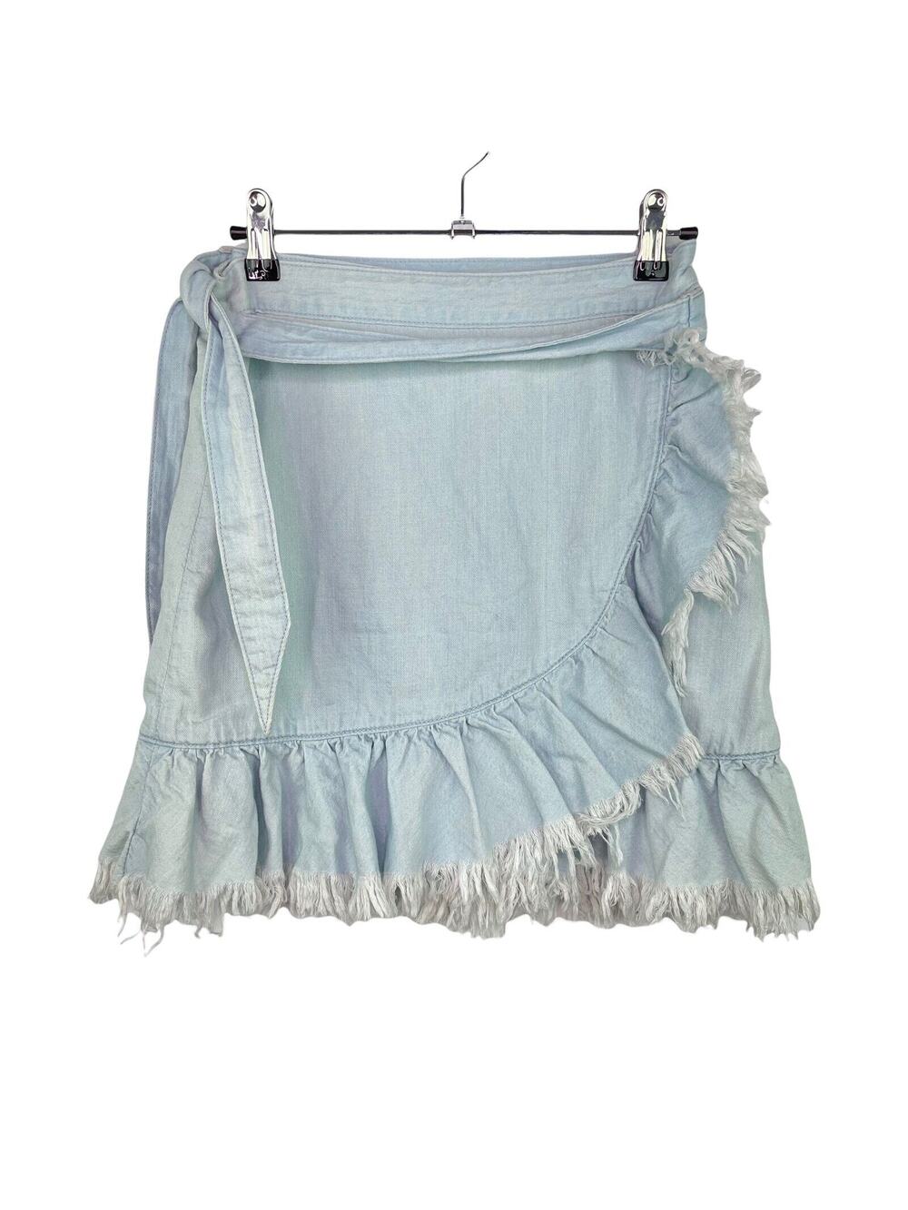 Blank NYC Light Wash Distressed Ruffle Denim Wrap Skirt Women's Sz 27